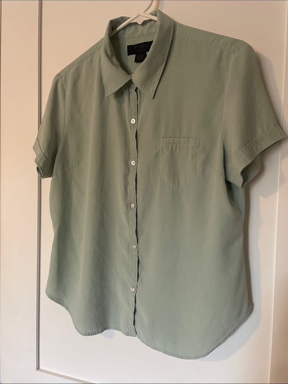 Express Sage Green Short-Sleeve Button-Down Shirt